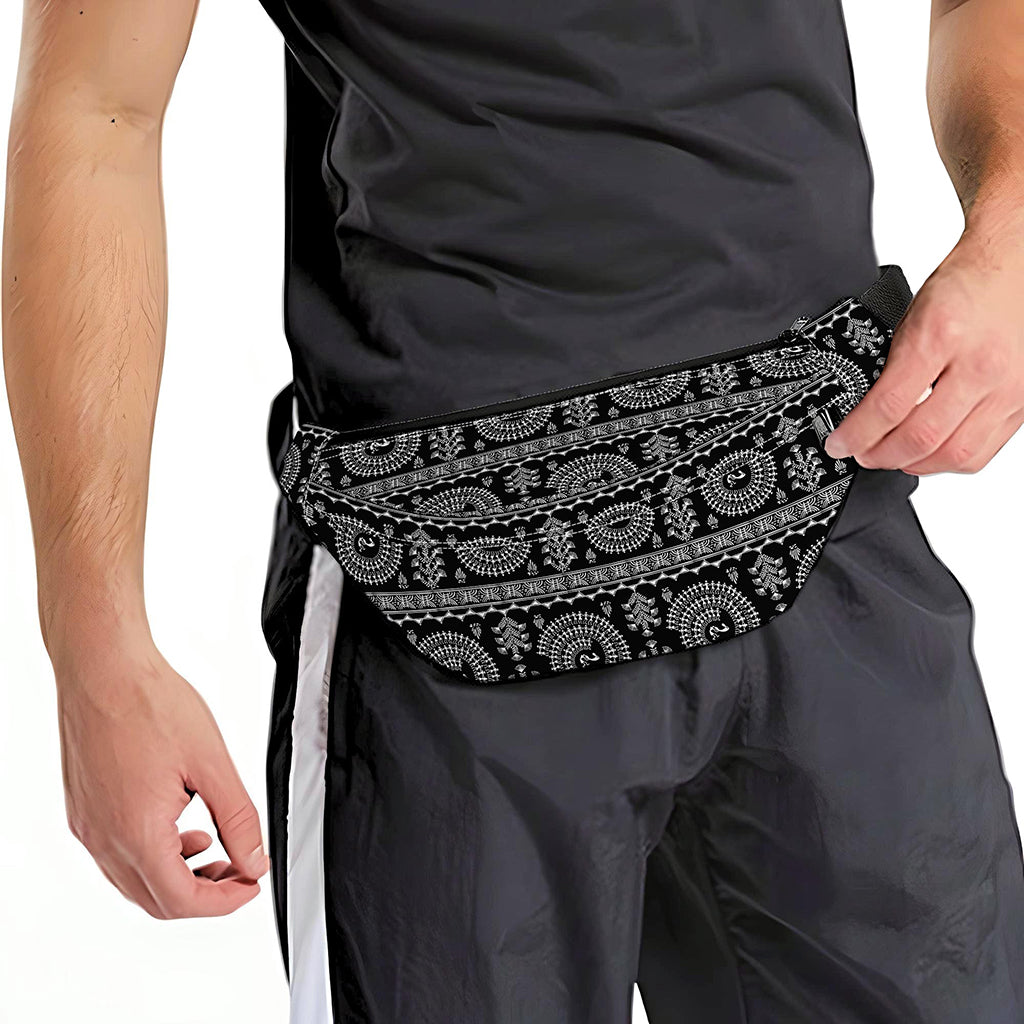 Black And White Warli Tribal Print Fanny Pack