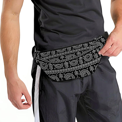 Black And White Warli Tribal Print Fanny Pack