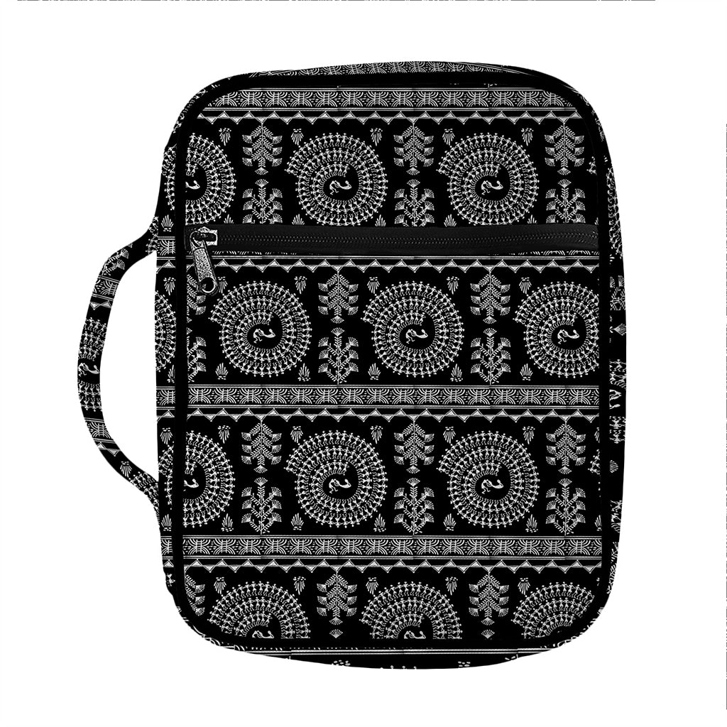 Black And White Warli Tribal Print Front Pocket Bible Bag