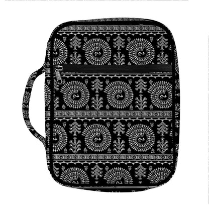 Black And White Warli Tribal Print Front Pocket Bible Bag