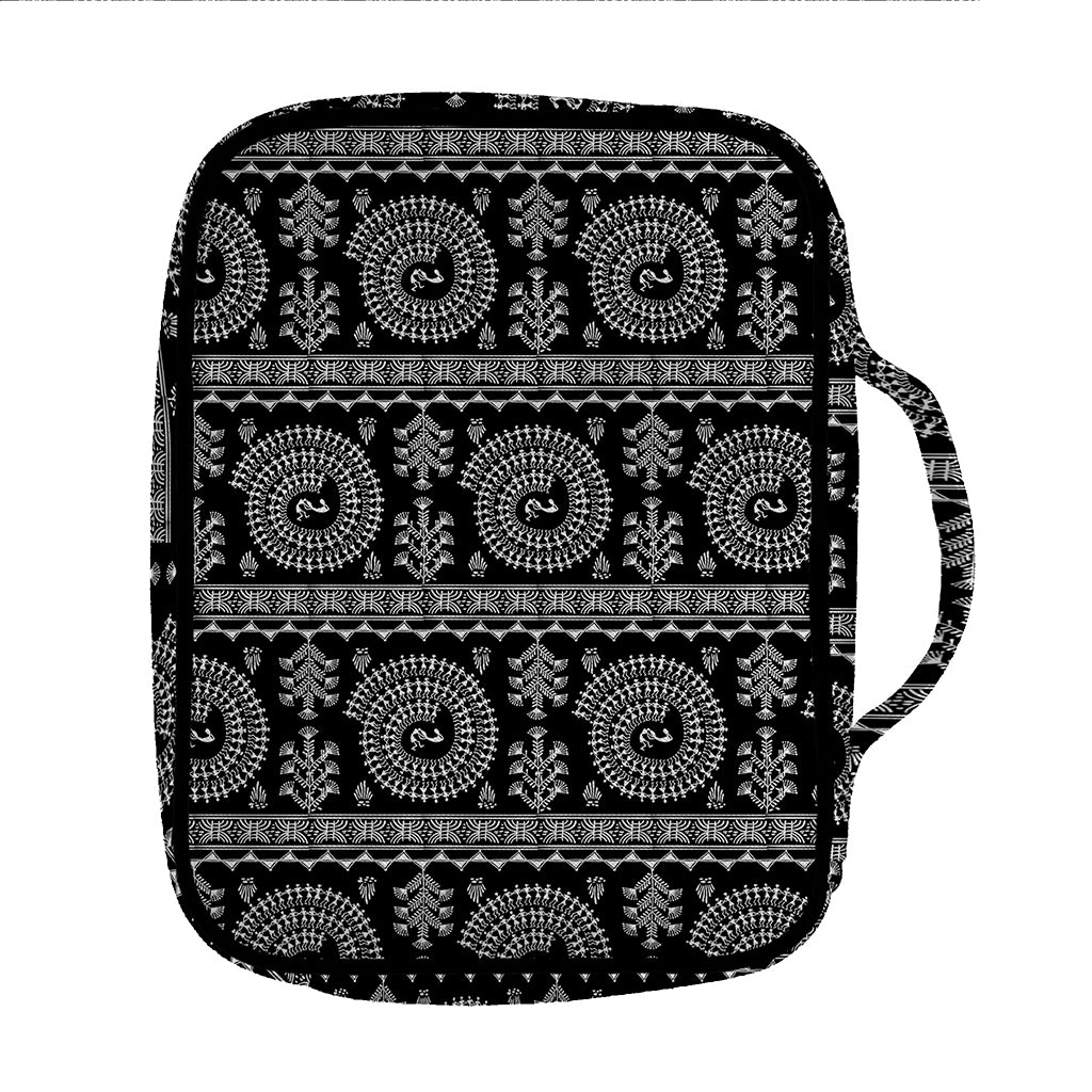 Black And White Warli Tribal Print Front Pocket Bible Bag
