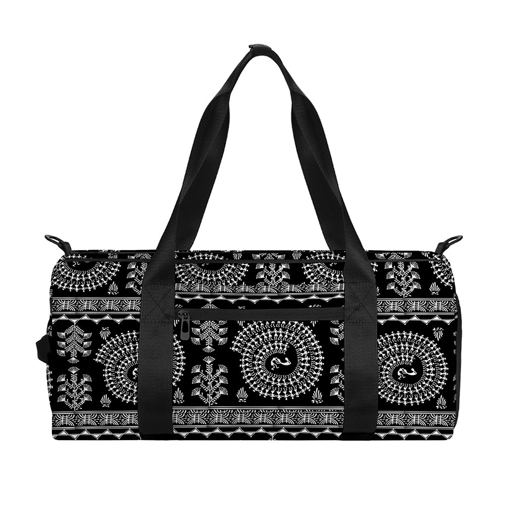 Black And White Warli Tribal Print Gym Bag