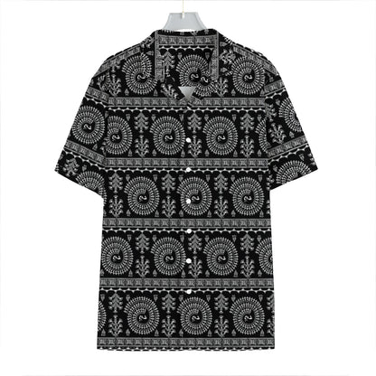 Black And White Warli Tribal Print Hawaiian Shirt