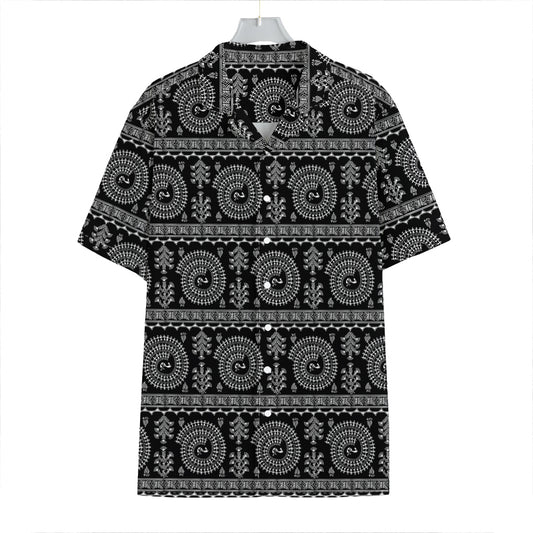 Black And White Warli Tribal Print Hawaiian Shirt