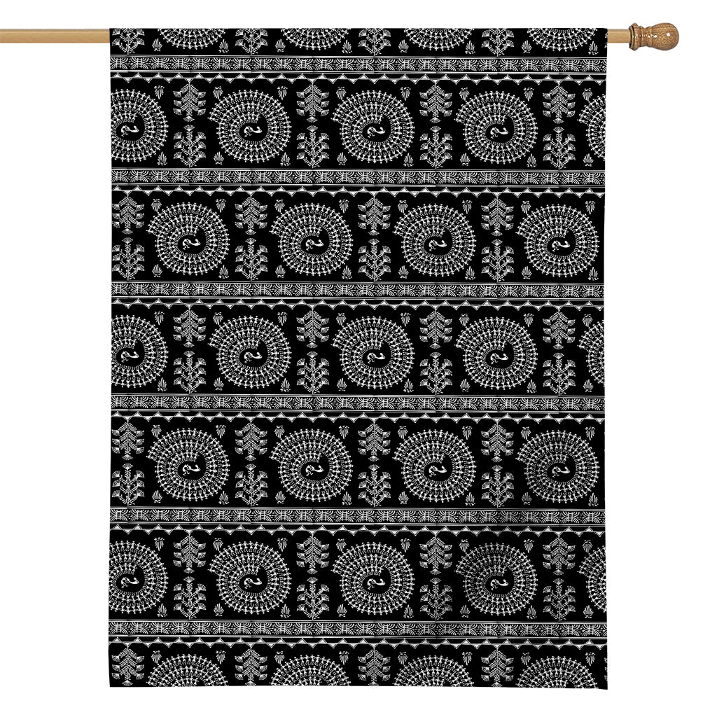 Black And White Warli Tribal Print House Flag