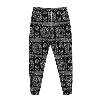Black And White Warli Tribal Print Jogger Pants