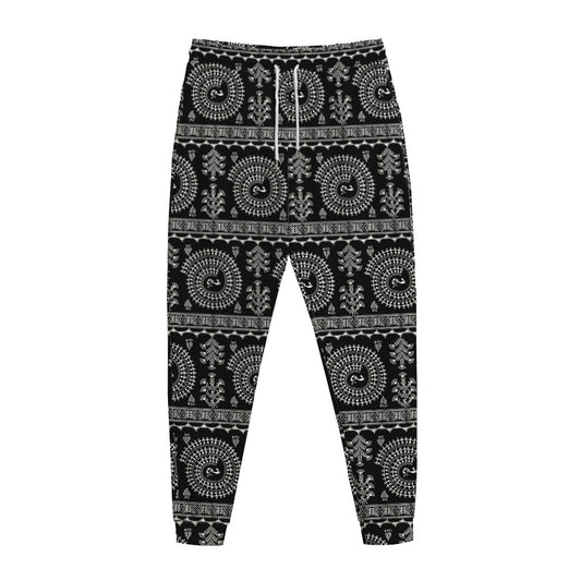 Black And White Warli Tribal Print Jogger Pants