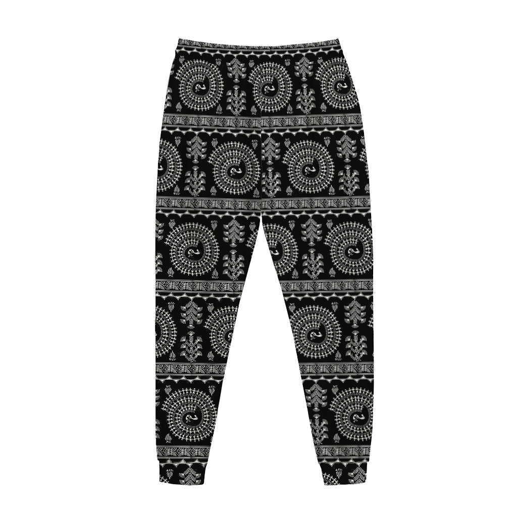 Black And White Warli Tribal Print Jogger Pants