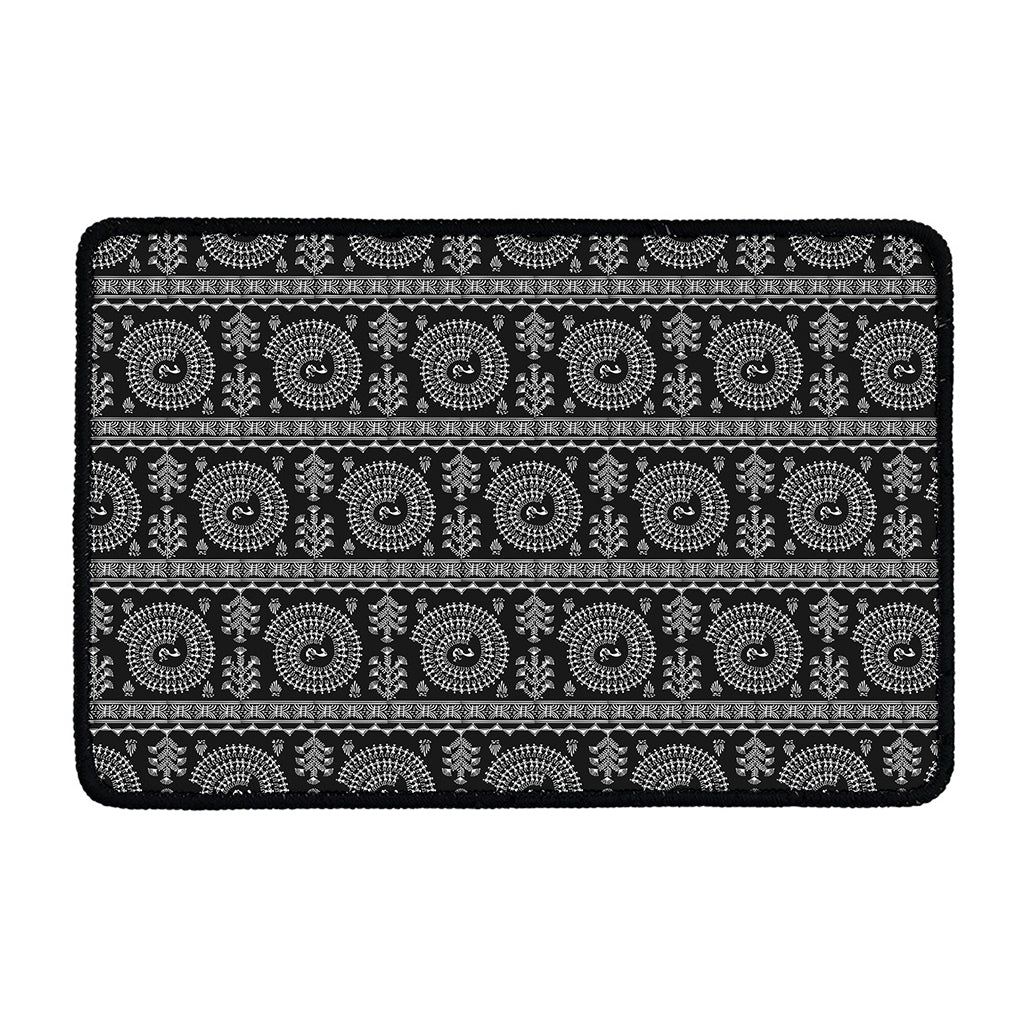 Black And White Warli Tribal Print Kitchen Mat