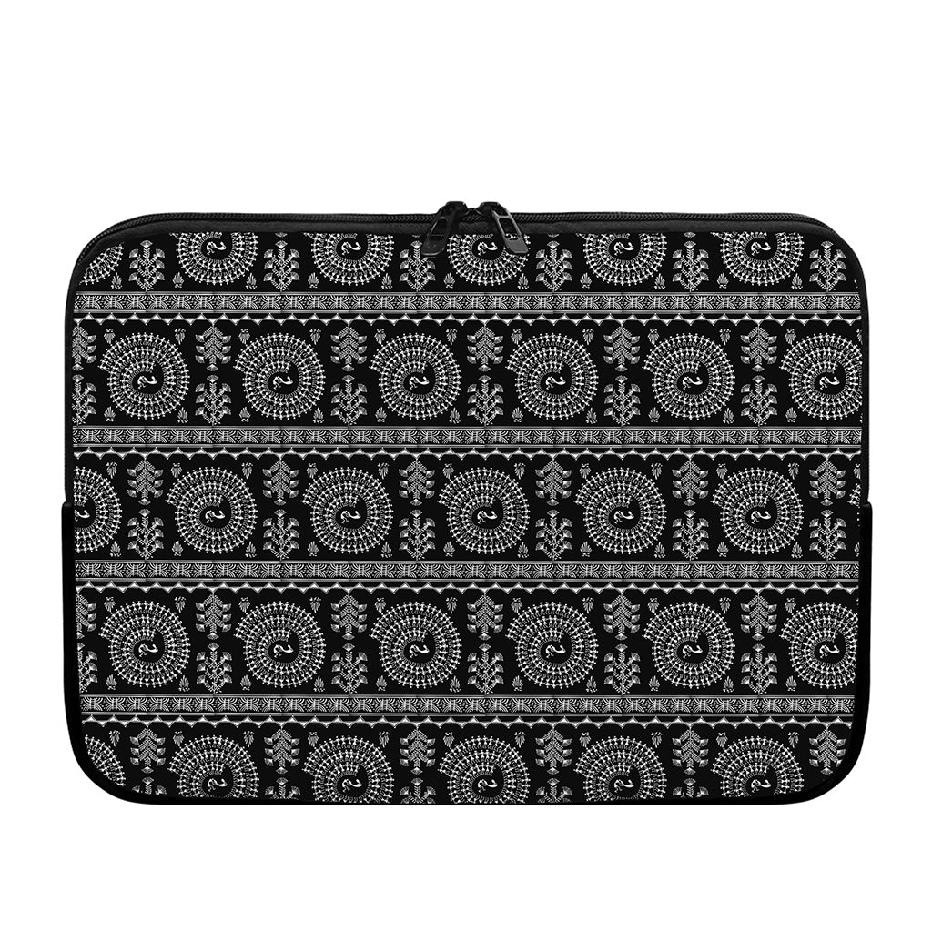 Black And White Warli Tribal Print Laptop Sleeve