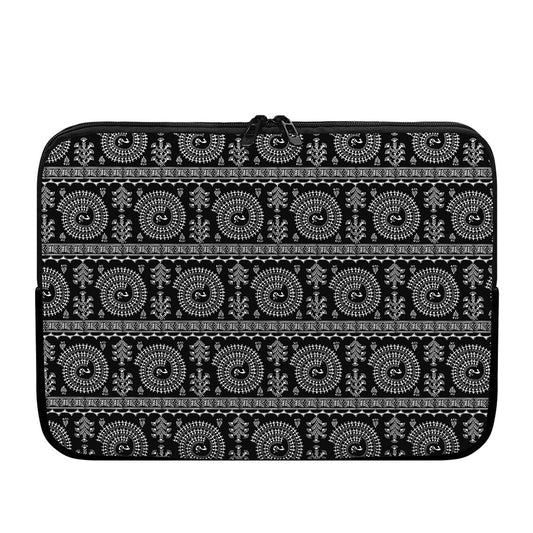 Black And White Warli Tribal Print Laptop Sleeve