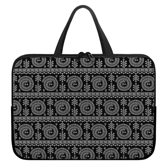 Black And White Warli Tribal Print Laptop Sleeve With Handle
