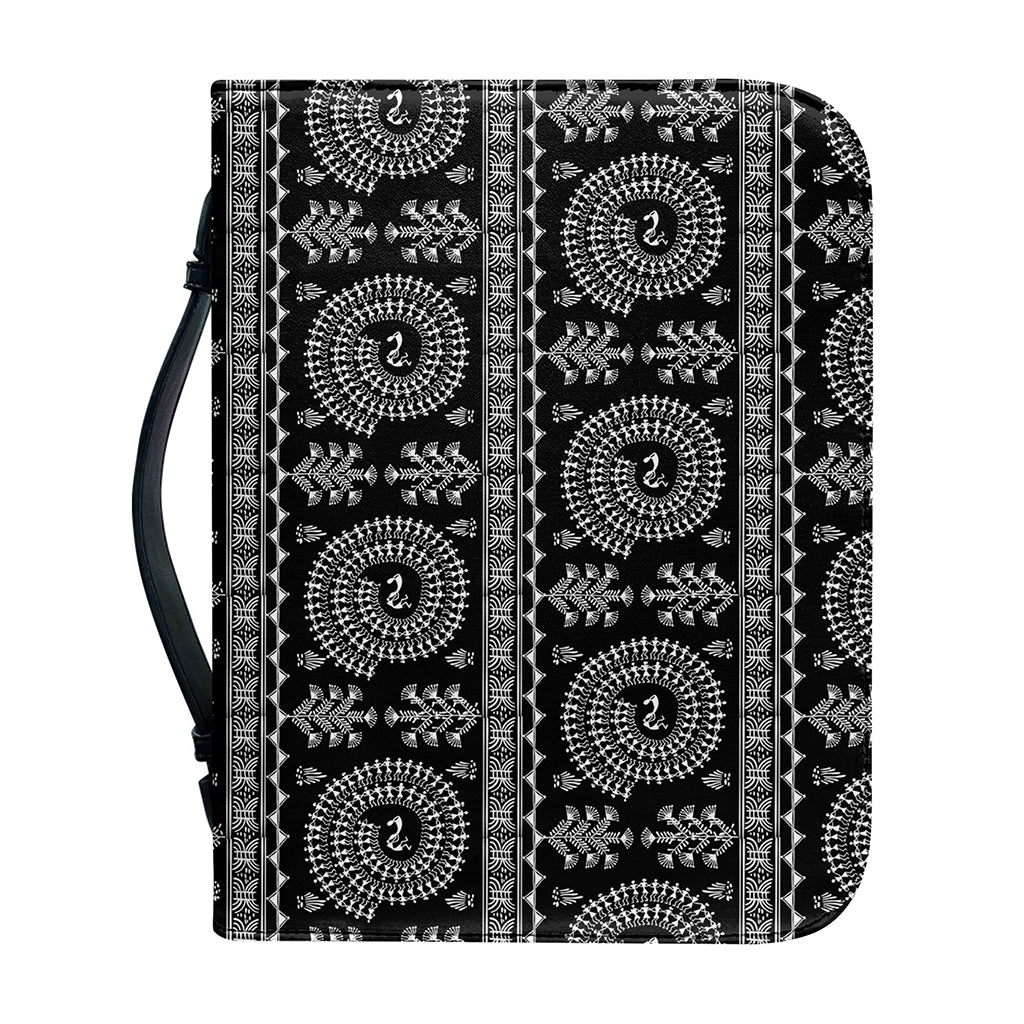Black And White Warli Tribal Print Leather Bible Cover