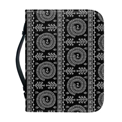 Black And White Warli Tribal Print Leather Bible Cover