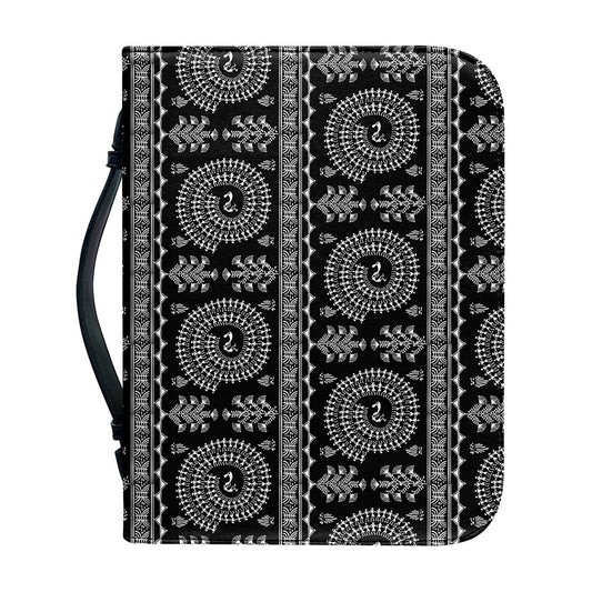 Black And White Warli Tribal Print Leather Bible Cover