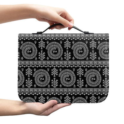 Black And White Warli Tribal Print Leather Bible Cover