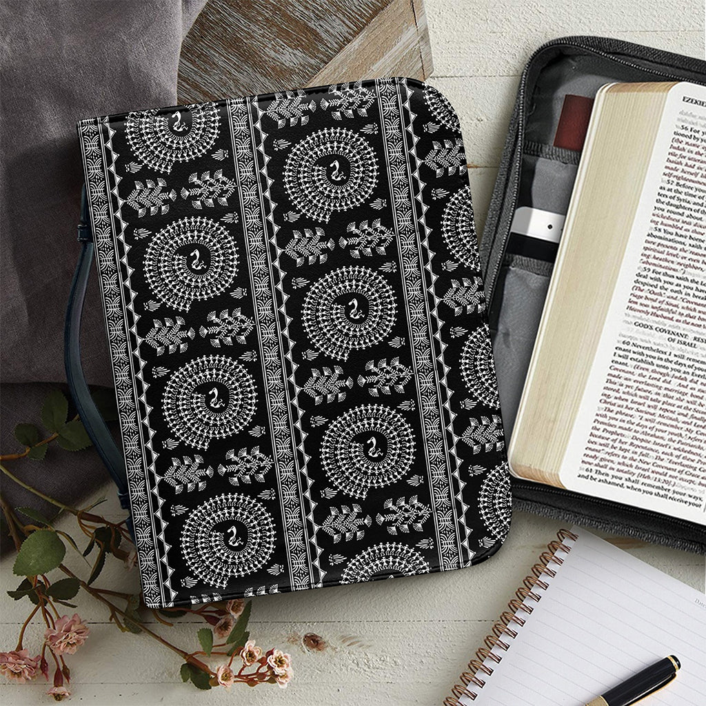 Black And White Warli Tribal Print Leather Bible Cover