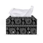 Black And White Warli Tribal Print Leather Tissue Box Cover