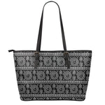 Black And White Warli Tribal Print Leather Tote Bag