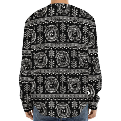 Black And White Warli Tribal Print Long Sleeve Baseball Jersey