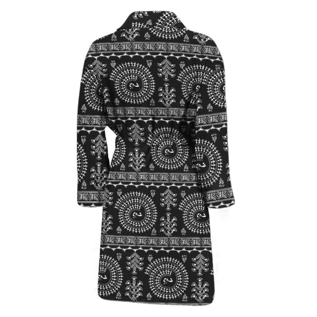 Black And White Warli Tribal Print Men's Bathrobe
