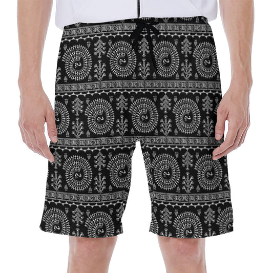 Black And White Warli Tribal Print Men's Beach Shorts