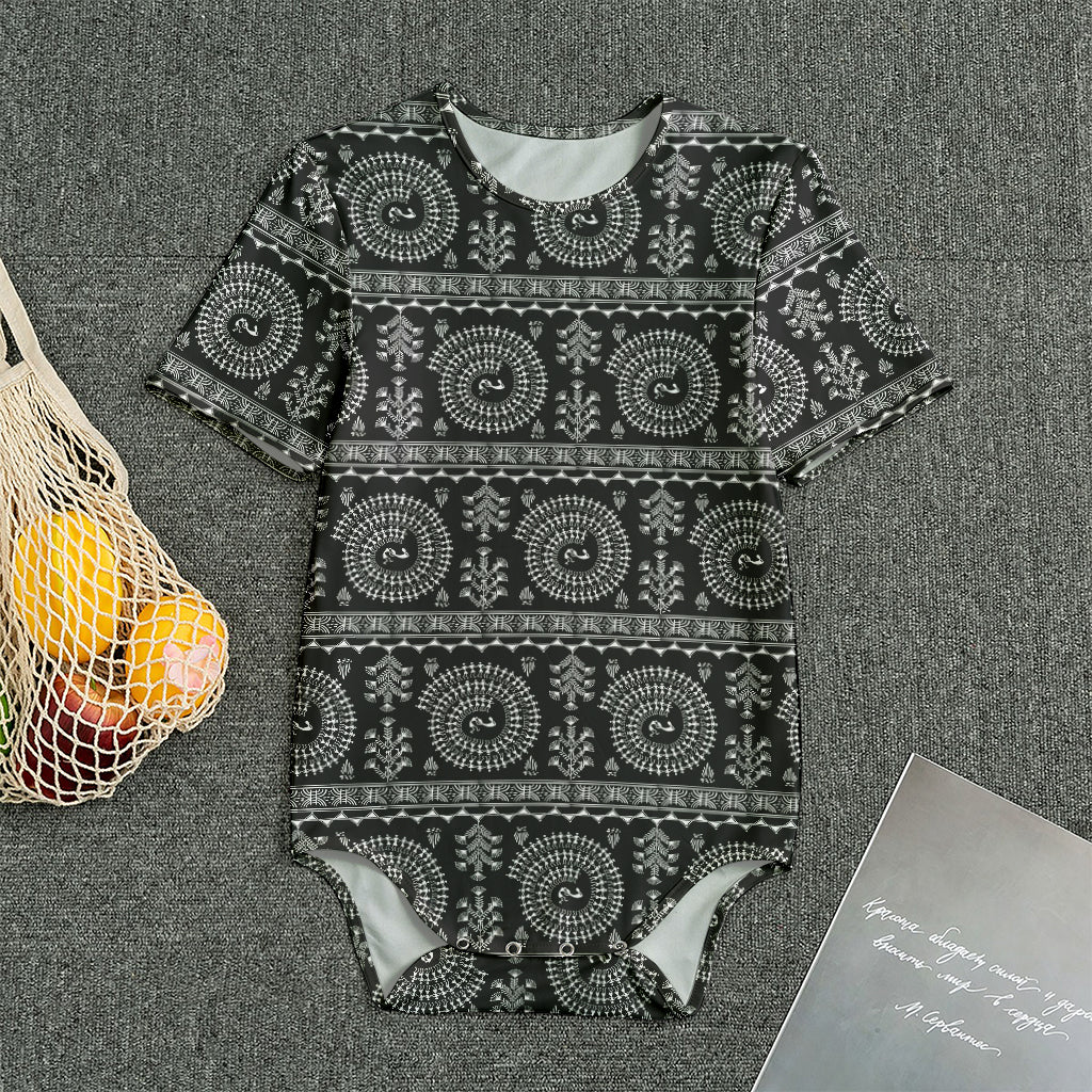 Black And White Warli Tribal Print Men's Bodysuit
