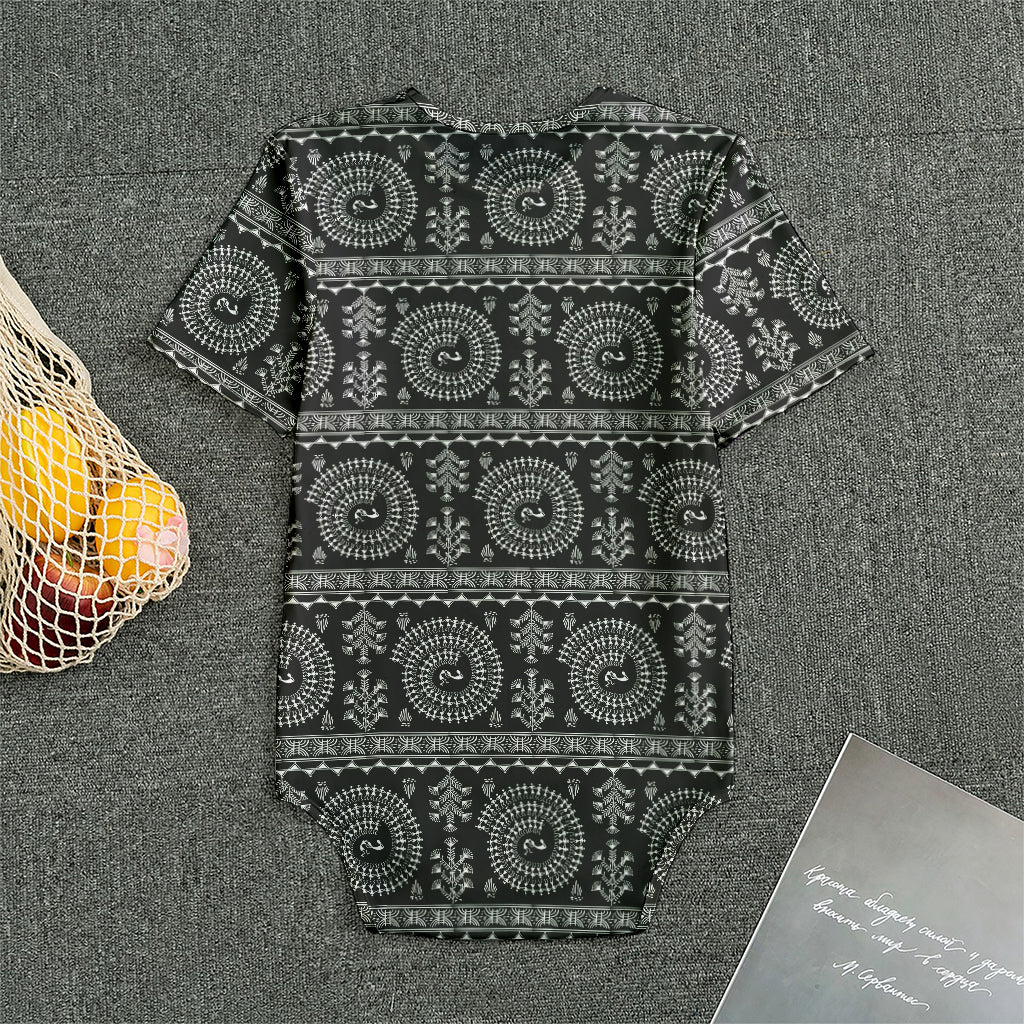 Black And White Warli Tribal Print Men's Bodysuit