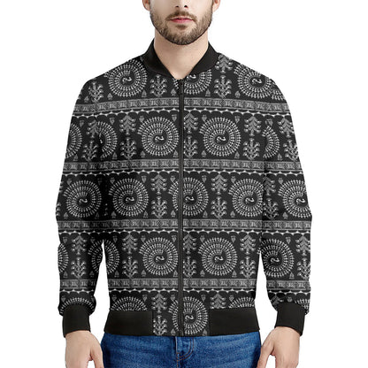 Black And White Warli Tribal Print Men's Bomber Jacket