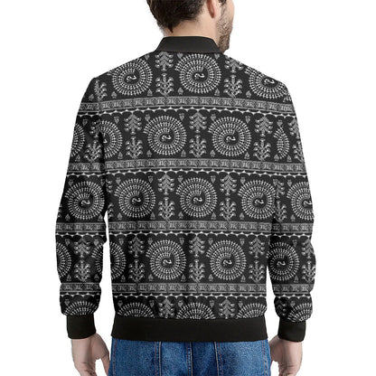 Black And White Warli Tribal Print Men's Bomber Jacket