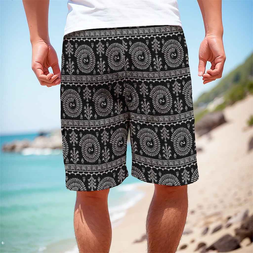 Black And White Warli Tribal Print Men's Cargo Shorts