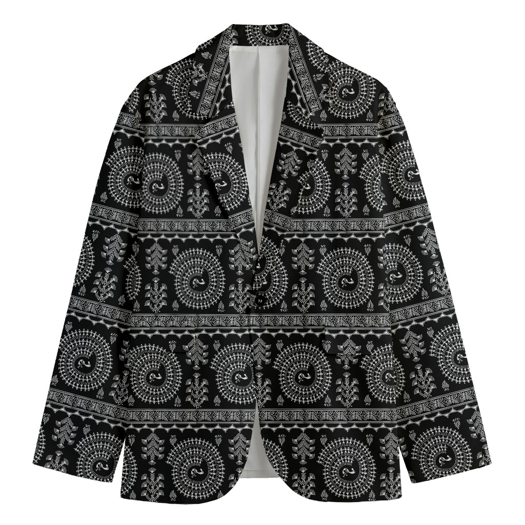 Black And White Warli Tribal Print Men's Cotton Blazer