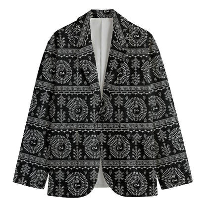 Black And White Warli Tribal Print Men's Cotton Blazer