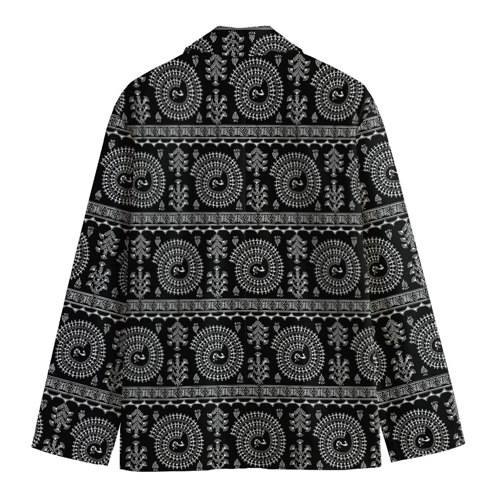 Black And White Warli Tribal Print Men's Cotton Blazer