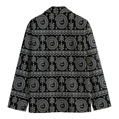 Black And White Warli Tribal Print Men's Cotton Blazer