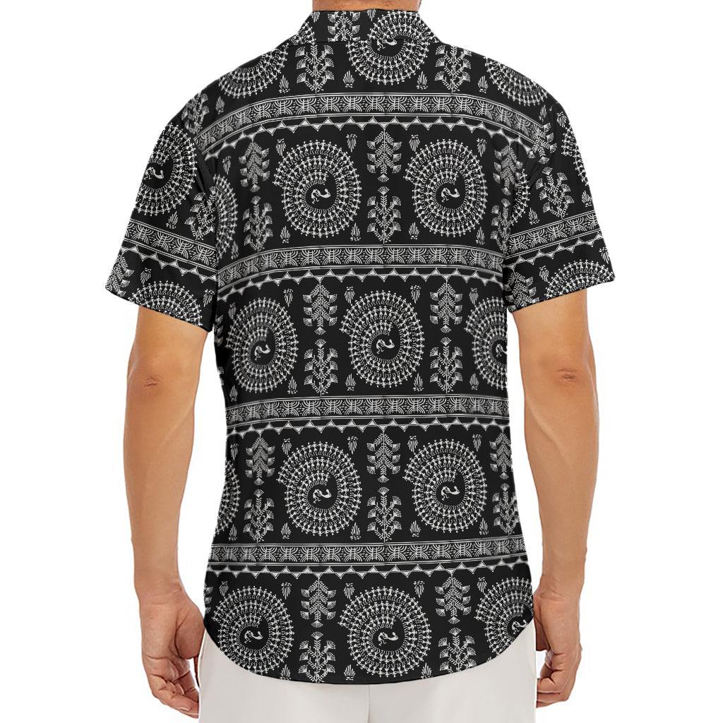 Black And White Warli Tribal Print Men's Deep V-Neck Shirt