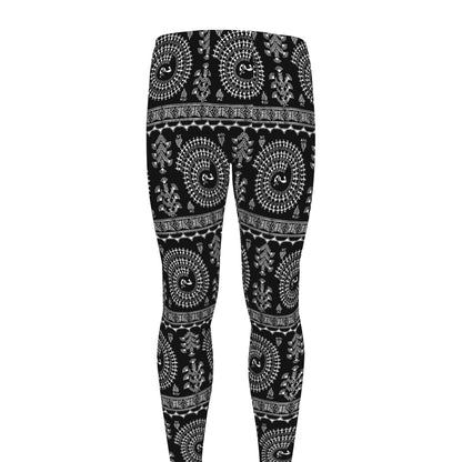 Black And White Warli Tribal Print Men's leggings