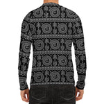 Black And White Warli Tribal Print Men's Long Sleeve Rash Guard