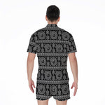 Black And White Warli Tribal Print Men's Rompers