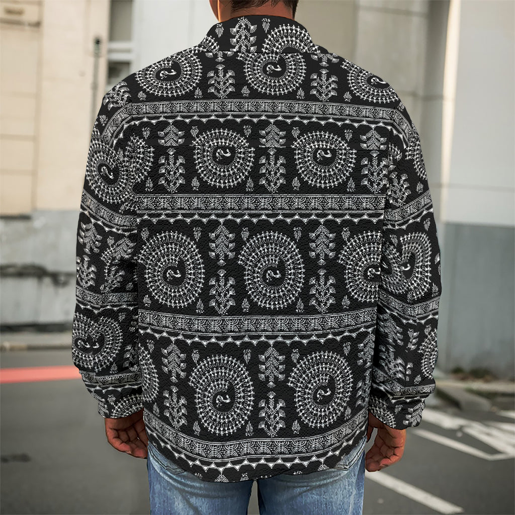Black And White Warli Tribal Print Men's Shirt Jacket