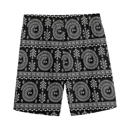 Black And White Warli Tribal Print Men's Sports Shorts
