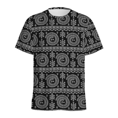 Black And White Warli Tribal Print Men's Sports T-Shirt