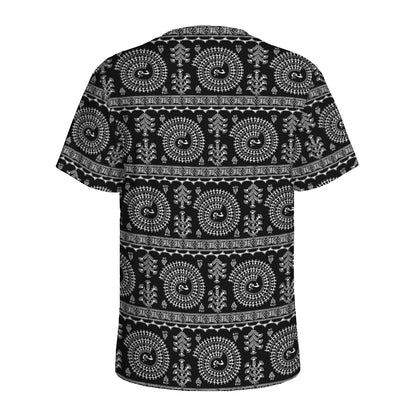 Black And White Warli Tribal Print Men's Sports T-Shirt