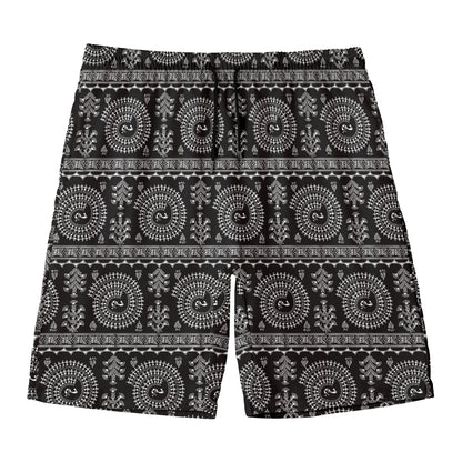 Black And White Warli Tribal Print Men's Swim Trunks
