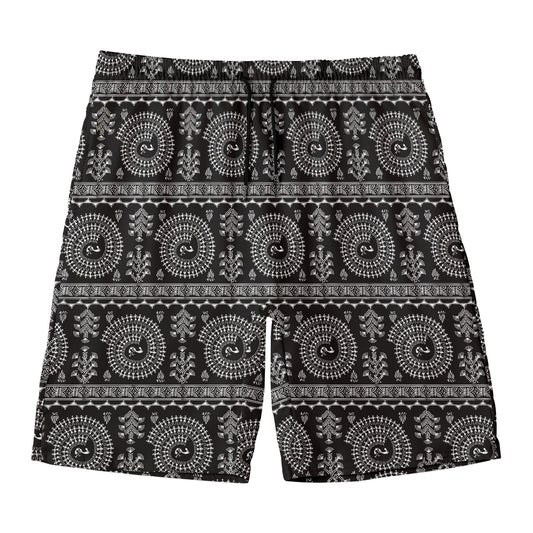 Black And White Warli Tribal Print Men's Swim Trunks