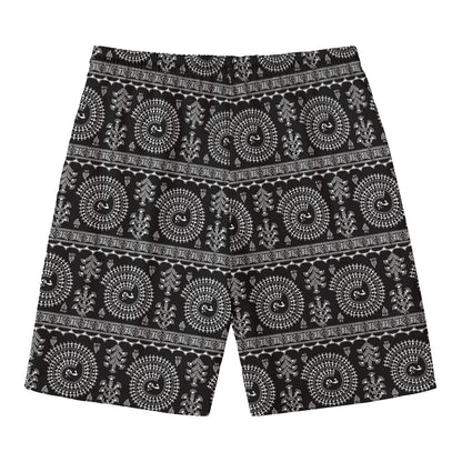 Black And White Warli Tribal Print Men's Swim Trunks