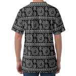 Black And White Warli Tribal Print Men's Velvet T-Shirt