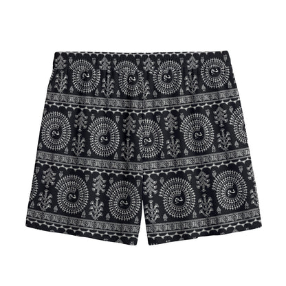 Black And White Warli Tribal Print Mesh Shorts