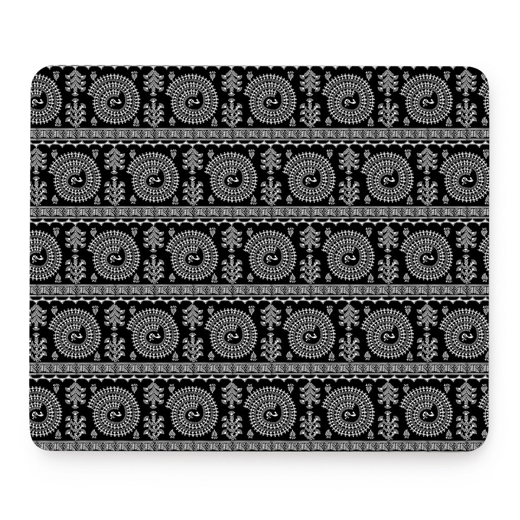 Black And White Warli Tribal Print Mouse Pad