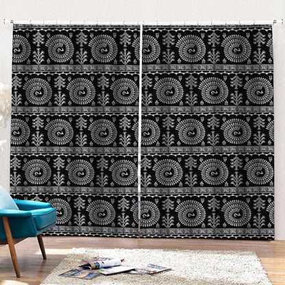 Black And White Warli Tribal Print Pencil Pleat Curtains